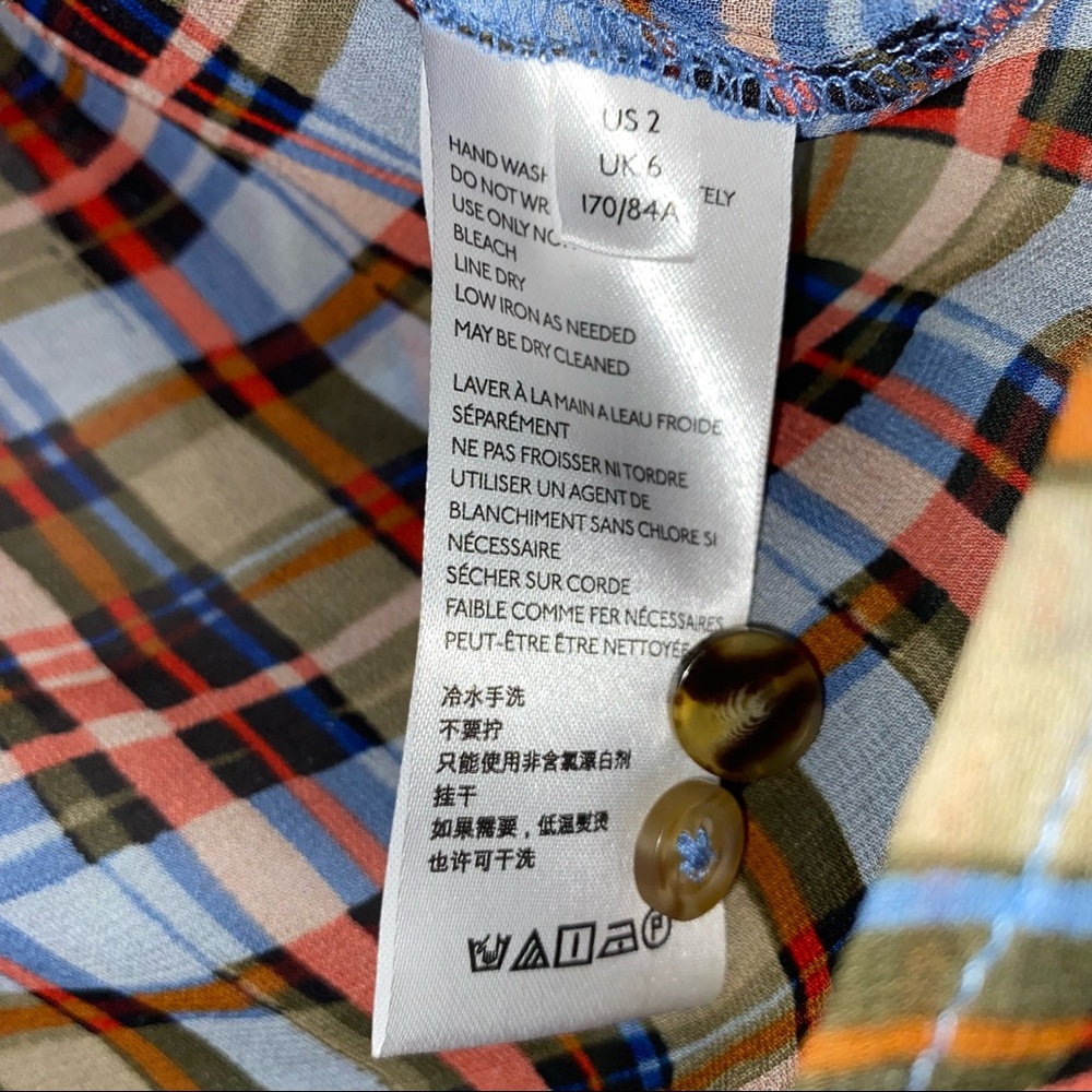Anthro Maeve Plaid Ruffle Long Sleeve Blouse Top - Picture 7 of 15